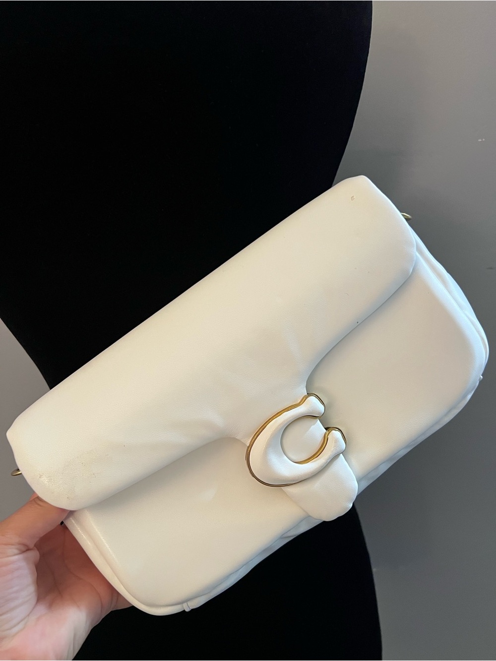 White Quilted Leather Shoulder Bag with Gold Accent